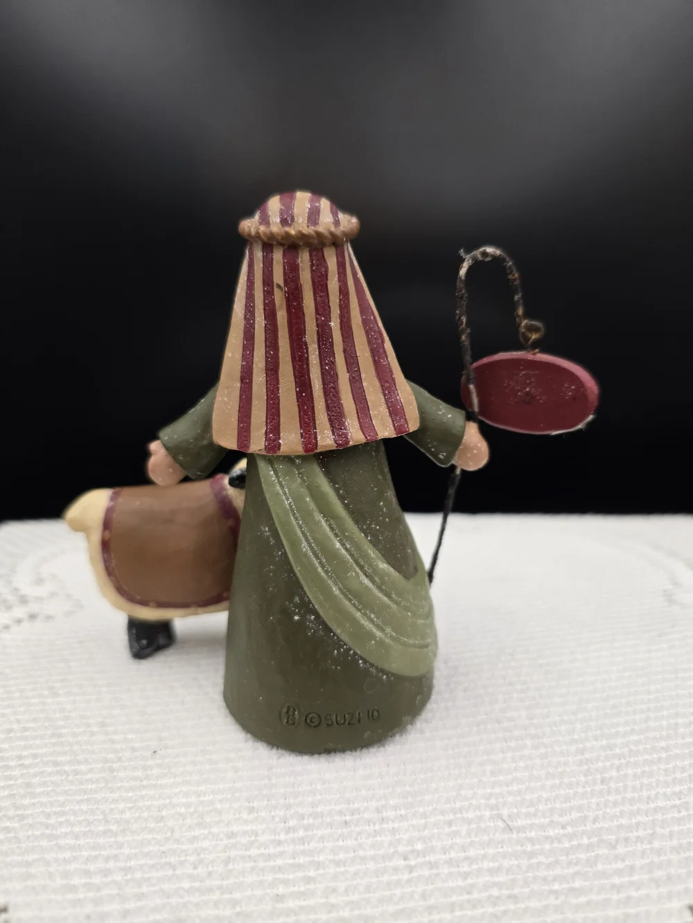 Holiday Shepherd Figurine with 'Joy to the World' Sheep - Green and Cream